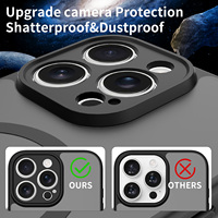 Étui de téléphone portable magnétique de luxe à texture de peau pour iPhone 15 16 Pro Max, coque arrière mate antichoc avec anneau de protection de l'appareil photo