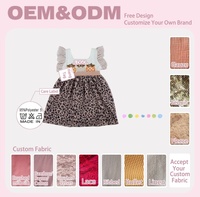 Robe d'automne OEM pour enfants, robe à imprimé léopard pour filles, robe à rayures avec applique citrouille et manches volantées, robe de Thanksgiving personnalisée pour enfants