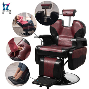 Chaise de barbier Hongzi en cuir PU noir et marron, réglable en hauteur, rotation à 360 degrés, inclinable, usage commercial - Product Image 2
