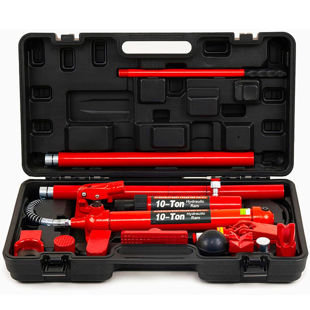 Upgraded 10 Tons Porta Power Hydraulic Jack With 4.6 Ft/1.4 m Oil Hose Auto Body Frame Repair Kit for Cars and Mechanics