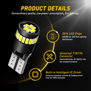 AUXITO Lot de 2 ampoules LED T10 194 blanches 240 lm 6000K pour éclairage intérieur de voiture - Product Image 6