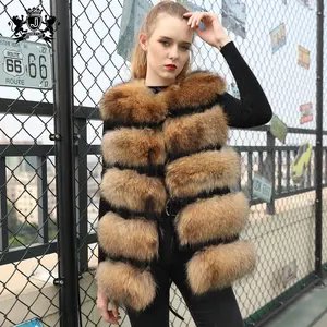 Phụ Nữ Đầy Đủ Pelt Tùy Chỉnh Mùa Đông Quần Áo Dài Bất Raccoon Fur Coat Ladies Không Tay Áo Khoác Lông Tự Nhiên Vest