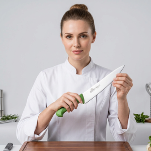 JAYA MATA Chef's Knife 10in German Steel 1.4116 Blade Green <b>Plastic</b> Handle High-<b>Polish</b> Finish Right Hand Industrial Extra Sharp - Product Image 1