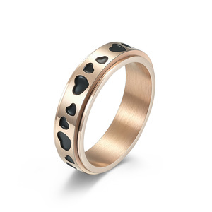Anillo Giratorio en Forma de Corazón con Incrustaciones Negras en Oro Rosa, Joyería Unisex para Regalo - Product Image 1