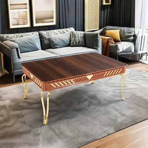 Mesa de Centro Moderna Sahra con Superficie de Madera y Estructura Metálica Rectangular, Mueble Resistente para Sala de Estar, Turquía - Product Image 1