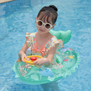 Flotador Inflable Infantil con Diseño de Sirena, Volante y Base de Esponja, Redondo, para Piscina y Parque Acuático - Product Image 4