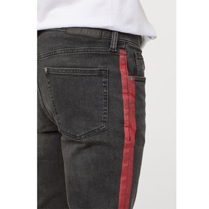Custom Skinny Pants <b>Men</b> High Quality Designer <b>Black</b> Washed Denim <b>Jeans</b> With Side Stripe - Product Image 4