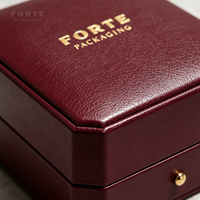 Coffret à bijoux FORTE Octagon Claret Ring, boîte à bijoux en cuir de luxe avec logo personnalisé, éclairage LED pour boucles d'oreilles et colliers