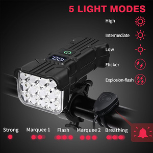 <b>Bicycle</b> Headlight 12 LED IPX4 Rechargeable Digital Display Mountain Bike Light - Product Image 3