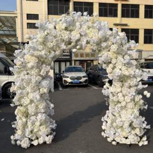 Outdoor Wedding Artificial Flower Arch DKB ARCH533 <b>Silk</b> Cloth 6-7ft Premium White Light Yellow Rose for Wedding Stage - Product Image 1