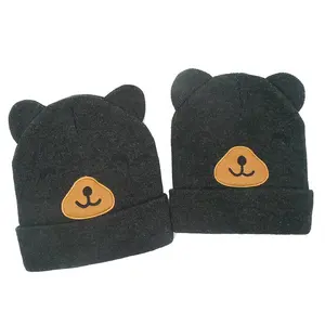 Wholesale Cute Knitted Bear Ear Beanie Children Kids Winter Hats Custom Beanie With Ears