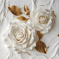 Panneaux décoratifs en rose blanche 3D personnalisés, salons d'hôtel, style moderne, feuille de marbre UV, panneaux muraux 5D en PET