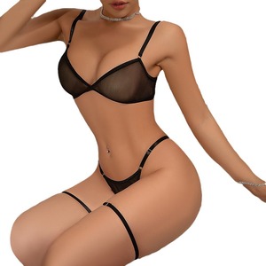 Ensemble de lingerie en maille transparente, soutien-gorge triangle, culotte, jarretière, lingerie intime - Product Image 6