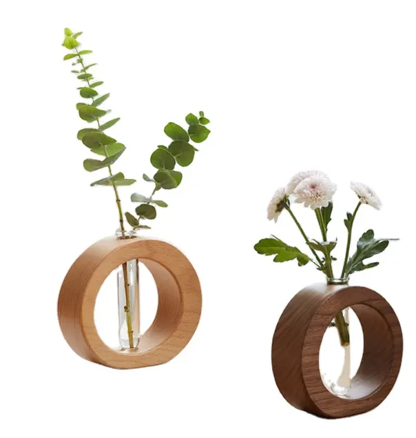 Ampiamente usato moderno Design girevole base in legno per vetro provetta di legno stand vaso di fiori per ufficio decorazione per la casa