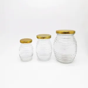 Fábrica Atacado 100ml 180ml 380ml 730ml Vidro Honey Bee Jar com Metal Lid Honey Jar com Selador