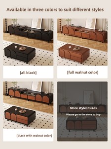 Ensemble de meubles de salon modernes de luxe léger, style rétro français noir, meuble <span class=keywords><strong>TV</strong></span> et table basse aux coins arrondis, pour petits appartements - Product Image 5