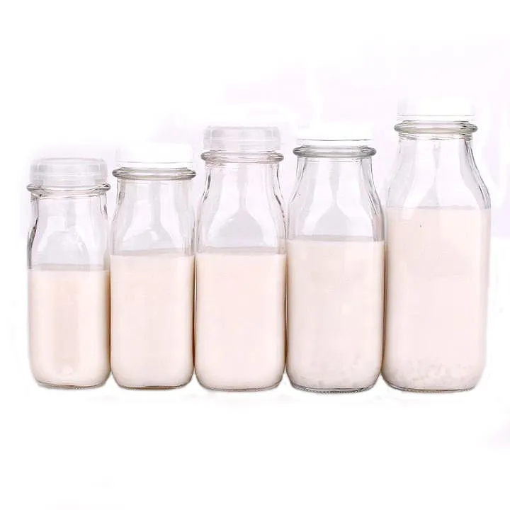الجملة الزجاج مربع زجاجة الحليب 8 أوقية 12 أوقية 14 أوقية 32 أوقية زجاجة الحليب مع غطاء بلاستيكي