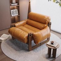 Fauteuil inclinable moderne en bois massif et PU, style vintage, pour salon, chaise de loisirs individuelle, avec fonction de sommeil, pour balcon, mobilier de maison