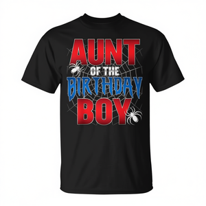 T-shirt Aunt Of The Birthday Boy con motivo a ragnatela, manica corta, girocollo, per adulti, ideale per feste - Product Image 2