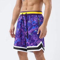 Celana Pendek Olahraga Fashion Sublimasi Logo Kustom Profesional Pabrik, Celana Basket Pria Bernapas Cepat Kering