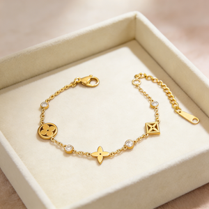 Pulsera <span class=keywords><strong>de</strong></span> Acero Inoxidable con Trébol <span class=keywords><strong>de</strong></span> Cuatro Hojas Hueco, Chapada en Oro PVD, con Circonitas, Resistente al Deslustre y al Agua, Venta al por Mayor, Pulsera <span class=keywords><strong>de</strong></span> Moda para Mujer - Product Image 1