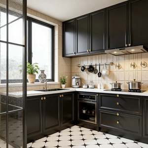 Balom 2025 Prêt à Installer Cuisine Complète en Forme de L de Luxe Européen Noir Mat pour Petits Espaces d'Appartement - Product Image 1