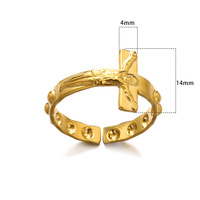 Bague en acier inoxydable en gros, double couche, motif croix, bijoux fantaisie pour femme, couleur or, style antique