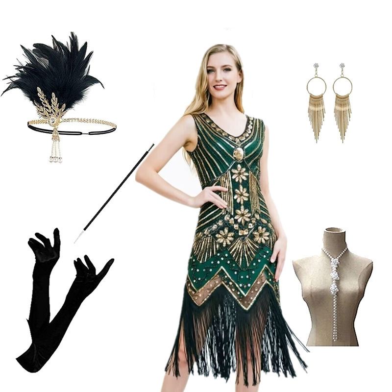 Accessoires de robe vert et or F
