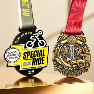 Médaille de course cycliste personnalisée en cuivre plaqué couleur, motif Conqueror Challenge, pour l'été, à prix abordable - Product Image 2