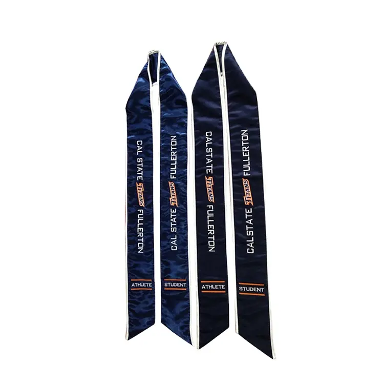 All'ingrosso Slant Navy personalizzato Logo ricamato 72 "lungo raso laurea stola fascia di laurea con rifinitura