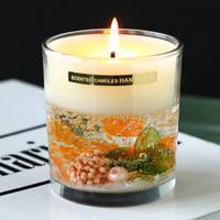 Benutzer definierte Dekoration Großhandel Luxus New Design Trocken blume Glas Glas Duft Soja Gel Wachs Kerze