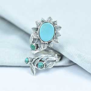 Handmade Turquoise Sterling Silver <b>Adjustable</b> <b>Ring</b> Natural Gemstone Jewelry for Women Wholesale - Product Image 1