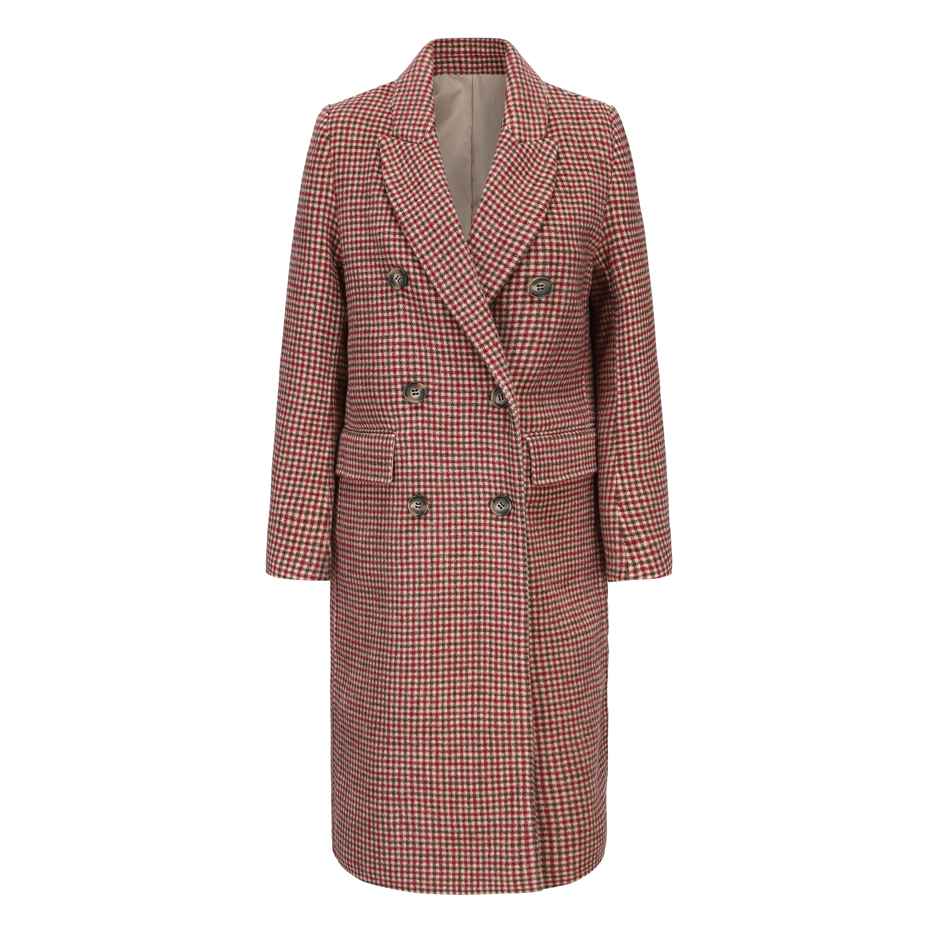 Hot sale keep warm Elegant Fashion Plaid shaped coat length Trench Coat For Women 2022Popular Overcoat For Autumn Winter