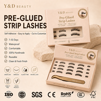Faux cils personnalisés avec logo, pré-collés, imperméables, longue tenue 3-10 jours, bande transparente auto-adhésive, cils entiers à poser