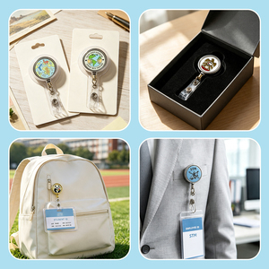 Porte-badges rétractables en métal plaqué or, ronds, avec motifs de slogans amusants, pour enseignants et infirmières, breloques métalliques rétractables pour une utilisation quotidienne pratique - Product Image 6