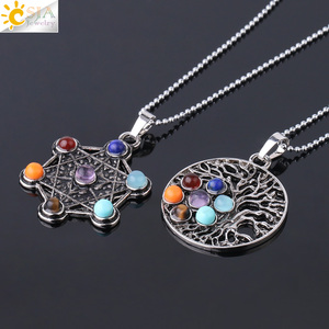 CSJA <span class=keywords><strong>Merkaba</strong></span> liontin kalung warna perak antik Reiki 7 Chakra pohon kehidupan liontin jimat dalam baja nirkarat perhiasan F767 - Product Image 5