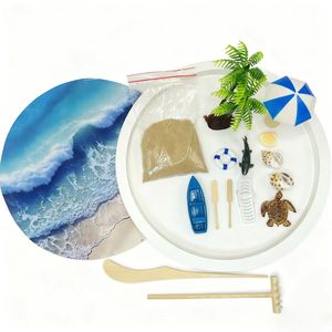 Modelos de mesa de arena con temática del océano para niños al por mayor, Kit de jardín Zen de escritorio con bandeja redonda para <span class=keywords><strong>psicoterapia</strong></span> y decoración - Product Image 2