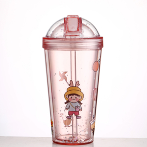 Customizable Double-Wall Insulated Tumbler DIY Silicone Suction Straw Plastic Cup Logo Drinkware for Kids' Promotional Gifts