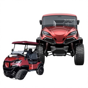 Voiturette de golf électrique GRENTEK 4 places rouge avec roues et toit noirs pour utilisation sur parcours de golf et routes non publiques - Product Image 2