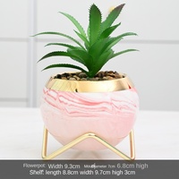 Pots de fleurs ronds en céramique miniature personnalisés, motif imitation marbre, pour plantes succulentes de jardin, avec support en métal