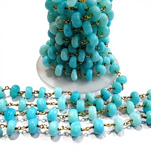 Chaîne de chapelet en opale bleue naturelle, perles rondes lisses de 10 mm, vendue au mètre - Product Image 1