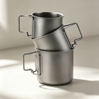 Ensemble de tasses pliantes en titane pur pour le camping en plein air, avec couvercle, empilables, ultra-légères, portables, en titane