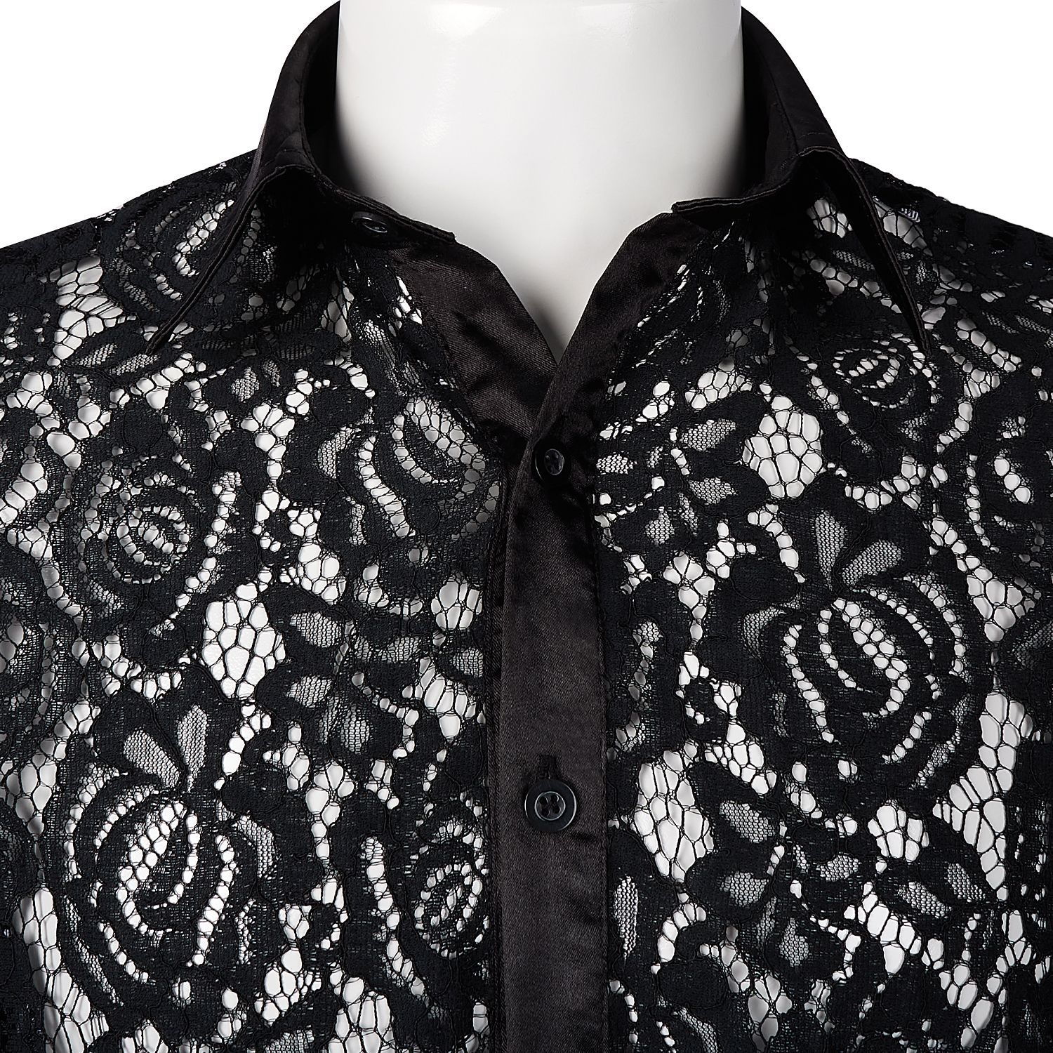 Men's Night Club Style Mesh See through Long Sleeve Shirts
