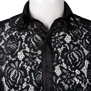 Robe Sexy en tulle à manches longues pour homme, tenue de soirée en dentelle florale, vêtement de Jazz - Product Image 6