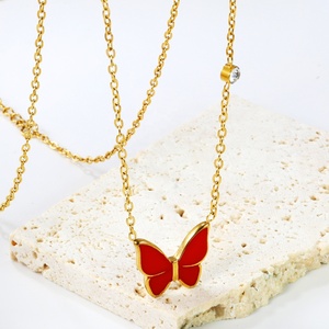 Collier Papillon Goutte d'Huile en Zircon Coloré et Coquillage, Pendentif de Mode Personnalisé de Haute Qualité 2024 pour Femme - Product Image 4