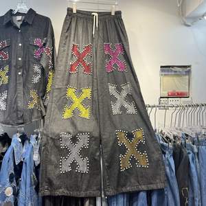 2025 rétro printemps et automne nouvelle industrie lourde bâton perceuse Denim chemise + haute rue mode jambe large minceur pantalon costume - Product Image 6