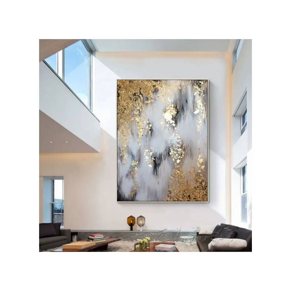 Artunion 100% Goud Folie Hotel Home Decoratie Handgemaakte Moderne Canvas Abstract Olieverf Voor Woonkamer Wall Art