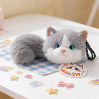 Porte-monnaie en peluche chat avec son 'meow', porte-clés, breloque de sac chaton à grande queue moelleuse avec module sonore pour accessoires quotidiens (OEM/ODM)