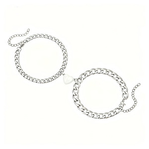 European American Valentine Stainless Steel <b>Bracelet</b> Heart Charm Magnetic <b>Couple</b> Jewelry Gift Women's Fashion Chain <b>Bracelets</b> - Product Image 3