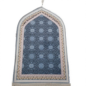 Tapis de prière moderne en velours rayé en fibre de polyester EiffelHome, antidérapant, à poils moyens, lavable à la main, pour salon - Product Image 5
